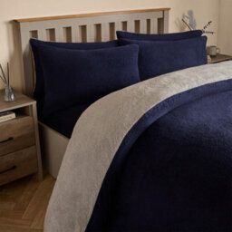 Ohs Reversible Teddy Duvet Cover With Pillowcase, Navy Grey - Double - thumbnail 3