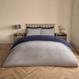 Ohs Reversible Teddy Duvet Cover With Pillowcase, Navy Grey - Double - thumbnail 4