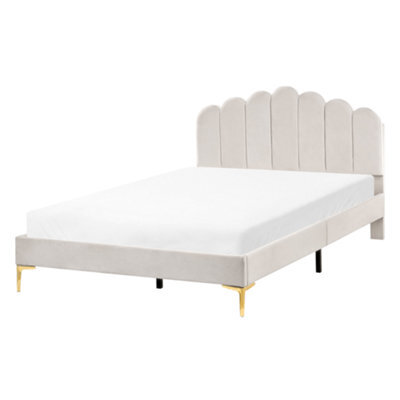 Beliani Bed Velvet Sauvian 140 X 200 Cm (Eu Double) Off-White - image 1