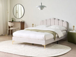 Beliani Bed Velvet Sauvian 140 X 200 Cm (Eu Double) Off-White - thumbnail 2