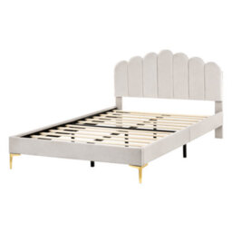 Beliani Bed Velvet Sauvian 140 X 200 Cm (Eu Double) Off-White - thumbnail 4