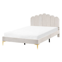 Beliani Bed Velvet Sauvian 140 X 200 Cm (Eu Double) Off-White - thumbnail 1