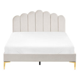 Beliani Bed Velvet Sauvian 140 X 200 Cm (Eu Double) Off-White - thumbnail 5