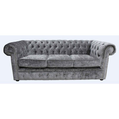 Chesterfield Handmade 3 Seater Sofa Settee Modena Smoke Grey Velvet Fabric In Classic Style - image 1