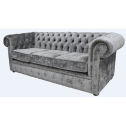 Chesterfield Handmade 3 Seater Sofa Settee Modena Smoke Grey Velvet Fabric In Classic Style - thumbnail 3