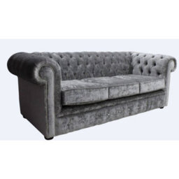 Chesterfield Handmade 3 Seater Sofa Settee Modena Smoke Grey Velvet Fabric In Classic Style - thumbnail 2