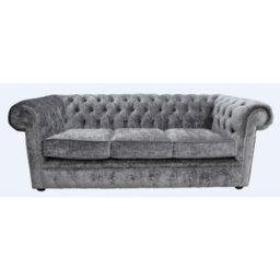Chesterfield Handmade 3 Seater Sofa Settee Modena Smoke Grey Velvet Fabric In Classic Style - thumbnail 1
