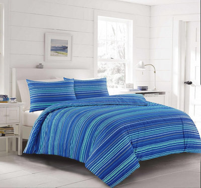 Homes & Linen Leon Stripe Lines Printed Easy Care Reversible Duvet Cover Bedding Set