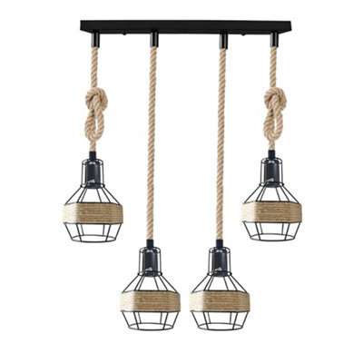 Industrial Hemp Rope Pendant Light E27 Modern 4 Way Metal Retro Ceiling Lamp - image 1