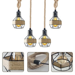 Industrial Hemp Rope Pendant Light E27 Modern 4 Way Metal Retro Ceiling Lamp - thumbnail 6