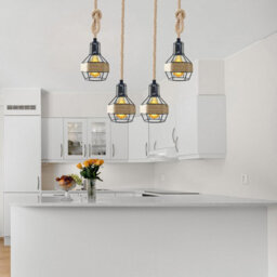 Industrial Hemp Rope Pendant Light E27 Modern 4 Way Metal Retro Ceiling Lamp - thumbnail 5