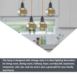 Industrial Hemp Rope Pendant Light E27 Modern 4 Way Metal Retro Ceiling Lamp - thumbnail 7