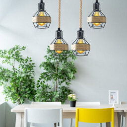 Industrial Hemp Rope Pendant Light E27 Modern 4 Way Metal Retro Ceiling Lamp - thumbnail 2