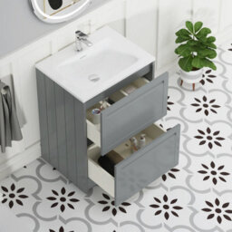 Royal Bathrooms Elmore 600mm Traditional Floor Standing 2 Drawer Bathroom Vanity Unit With Matt Stone Basin Sink- Matt Pebble Grey - thumbnail 5