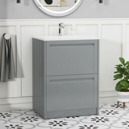 Royal Bathrooms Elmore 600mm Traditional Floor Standing 2 Drawer Bathroom Vanity Unit With Matt Stone Basin Sink- Matt Pebble Grey