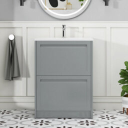 Royal Bathrooms Elmore 600mm Traditional Floor Standing 2 Drawer Bathroom Vanity Unit With Matt Stone Basin Sink- Matt Pebble Grey - thumbnail 3