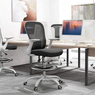 Homcom Mesh Draughtsman Chair, Ergonomic Drafting Chair, Black White - image 1