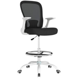 Homcom Mesh Draughtsman Chair, Ergonomic Drafting Chair, Black White - thumbnail 2