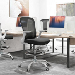 Homcom Mesh Draughtsman Chair, Ergonomic Drafting Chair, Black White