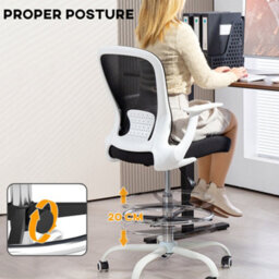 Homcom Mesh Draughtsman Chair, Ergonomic Drafting Chair, Black White - thumbnail 6