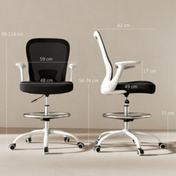 Homcom Mesh Draughtsman Chair, Ergonomic Drafting Chair, Black White - thumbnail 3