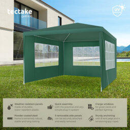Tectake Gazebo Barinas With 3 Side Panels, Water-Resistant, 3X3M 300 X 300 X 250 Cm - Green - thumbnail 2