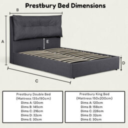 OAT Home Prestbury Modern Pillow Headboard Upholstered Ottoman Storage King Size Bed Frame - Charcoal Grey - thumbnail 9