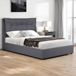 OAT Home Prestbury Modern Pillow Headboard Upholstered Ottoman Storage King Size Bed Frame - Charcoal Grey