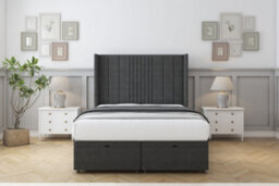 "Sloomy Hargrave Graphite Dumfries Ottoman Bed With Mattress With 54"" Wingback Headboard 4'6 Double" - thumbnail 1