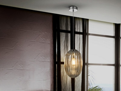 Luminosa Lighting Luminosa Ovila Pendant Light With Small Grey Shade In Cognac Tonality - Uk Stock - image 1