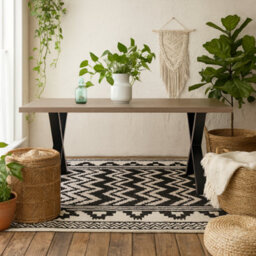 Wyld Haus Pefkos Natural Oak Dining Table With Black Metal Legs - thumbnail 1
