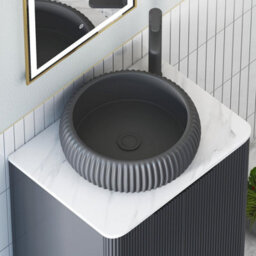 Royal Bathrooms Avenza 600mm Matt Obsidian Black Wall Hung Bathroom Countertop Vanity Unit 2 Drawer With Milan Black Basin - thumbnail 7