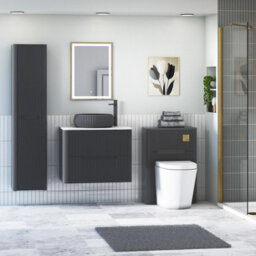 Royal Bathrooms Avenza 600mm Matt Obsidian Black Wall Hung Bathroom Countertop Vanity Unit 2 Drawer With Milan Black Basin - thumbnail 4