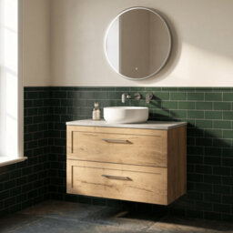 Balterley Stonnall Traditional Wall Hung 2 Drawers Vanity Unit With Marble Plaster Laminate Worktop, 800mm, Autumn Oak - thumbnail 2
