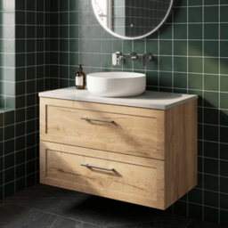 Balterley Stonnall Traditional Wall Hung 2 Drawers Vanity Unit With Marble Plaster Laminate Worktop, 800mm, Autumn Oak - thumbnail 3