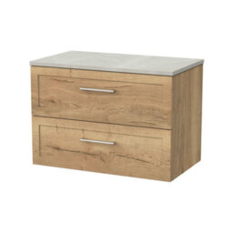 Balterley Stonnall Traditional Wall Hung 2 Drawers Vanity Unit With Marble Plaster Laminate Worktop, 800mm, Autumn Oak - thumbnail 1