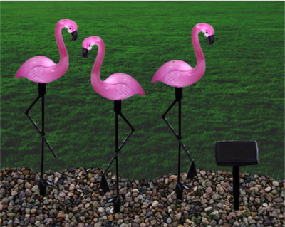 Groundlevel Set Of 3 Flamingo Led Solar Garden Lights