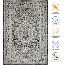 Homeart Outdoor Indoor Rug, Easy Clean, Uv Weather Resistant Rug For Patio, Gardenmedallion Black, Cream,140X200Cm - thumbnail 7