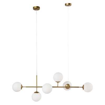 Wyld And Coco Luxeglow Pendant Ceiling Light, Gold Iron With Six Milky-Glass Globes For Dining - image 1