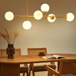 Wyld And Coco Luxeglow Pendant Ceiling Light, Gold Iron With Six Milky-Glass Globes For Dining - thumbnail 2