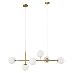 Wyld And Coco Luxeglow Pendant Ceiling Light, Gold Iron With Six Milky-Glass Globes For Dining - thumbnail 1