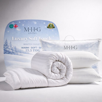 MHG Living Luxury Soft Touch 13.5 Tog Winter Duvet & Pillow Set, Hypoallergenic Satin Stripe Microfibre Quilt - Super King - image 1
