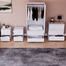 Lassic Vida Designs Glinton 4 Piece White Fsc Bedroom Set - (3 Drawer Chest, 2 Door Wardrobe, 2 Drawer Bedside Chest X2) - thumbnail 3