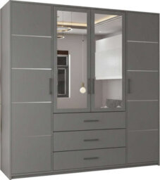 M N Furniture Ltd Bruno Modern 4-Door Wardrobe With Mirror With 3 Storage Drawers, Spacious Design - Grey W200Cm X H200Cm - thumbnail 2
