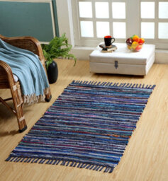 Second Nature Online Festival Recycled Cotton Blend Rag Rug In Varied Colourways Indoor And Outdoor Use / 120 Cm X 180 Cm / Blue