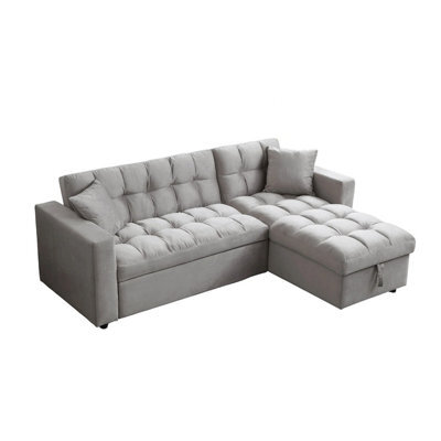 Eco Living Palermo Corner L Shape 3 Seater Sofa Bed With Reversible Chaise - Grey - image 1