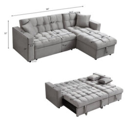 Eco Living Palermo Corner L Shape 3 Seater Sofa Bed With Reversible Chaise - Grey - thumbnail 2