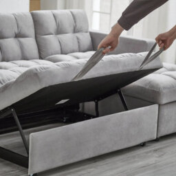 Eco Living Palermo Corner L Shape 3 Seater Sofa Bed With Reversible Chaise - Grey - thumbnail 4