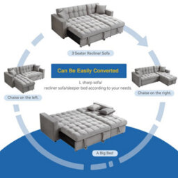Eco Living Palermo Corner L Shape 3 Seater Sofa Bed With Reversible Chaise - Grey - thumbnail 3