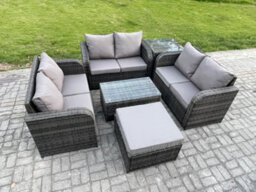 Fimous Outdoor Garden Furniture Sets 7 Seater Wicker Rattan Furniture Sofa Sets With Coffee Table Love Sofa Big Footstool - thumbnail 2